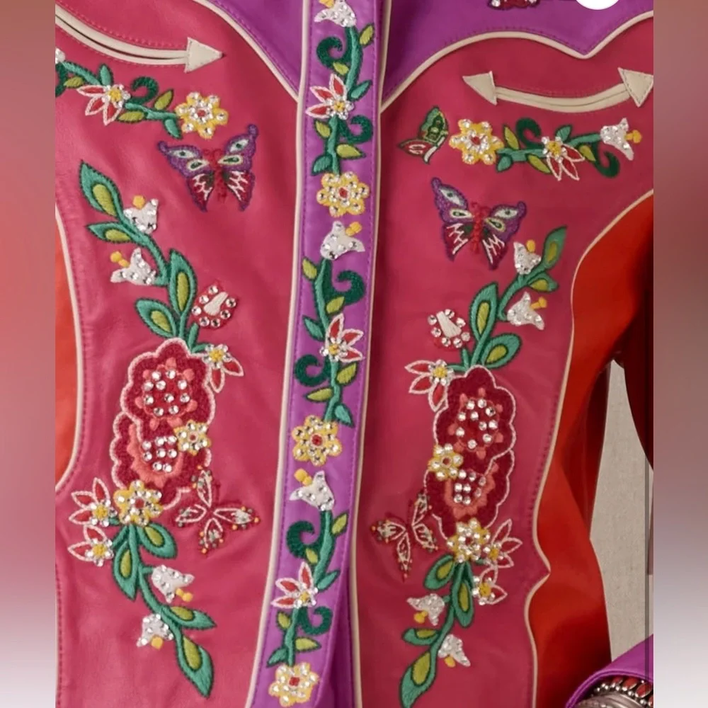 Double D. Ranch leather butterfly jacket Fringe Embroidery rhinestones RTL $1295 - Picture 5 of 12